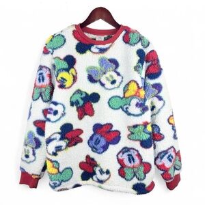 Disney Parks Minnie Mouse Sherpa Fleece Crew Neck Sweater Oversized Cozy Medium